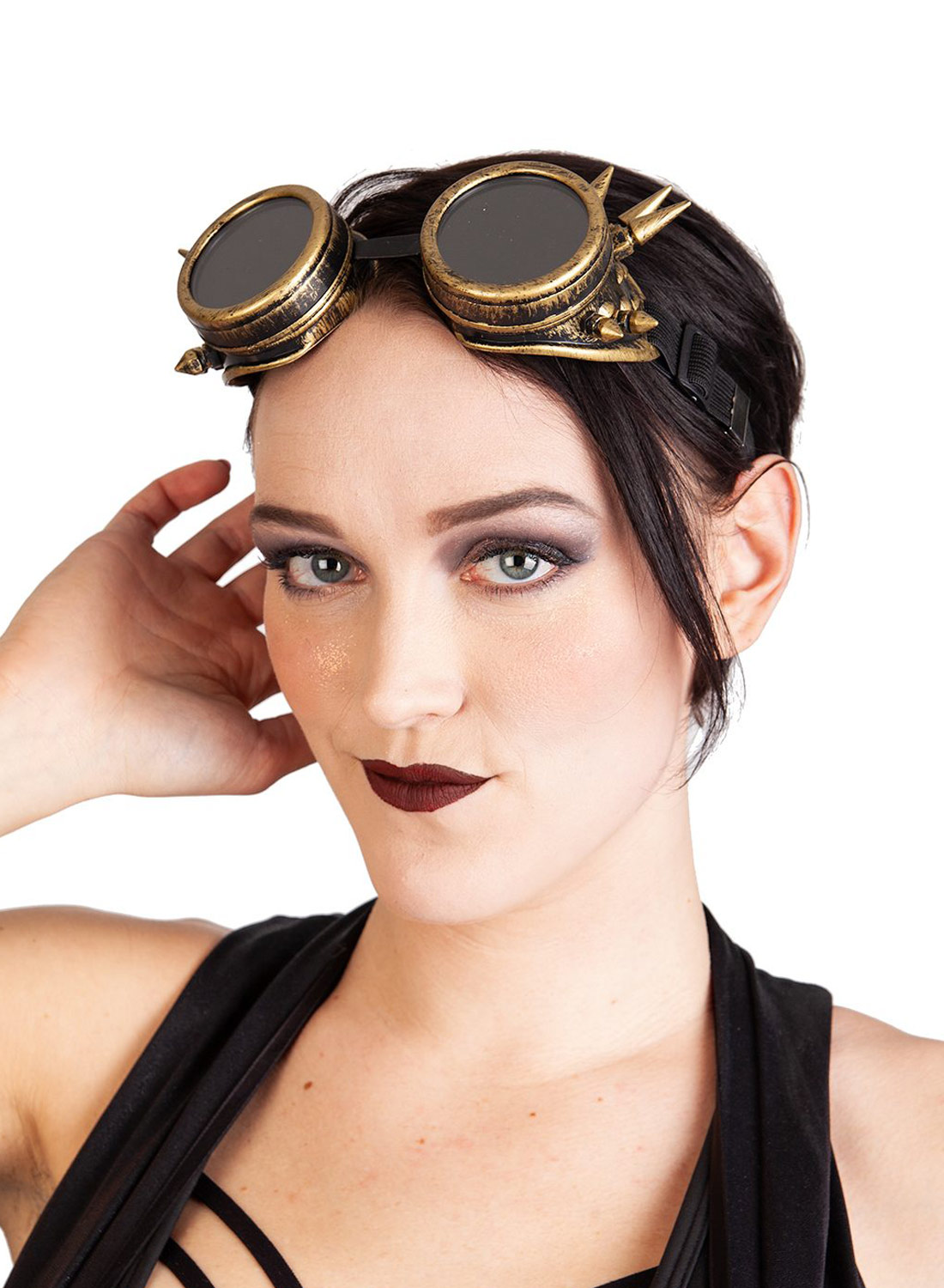 Sp-briller med nitte i messing, sort linse