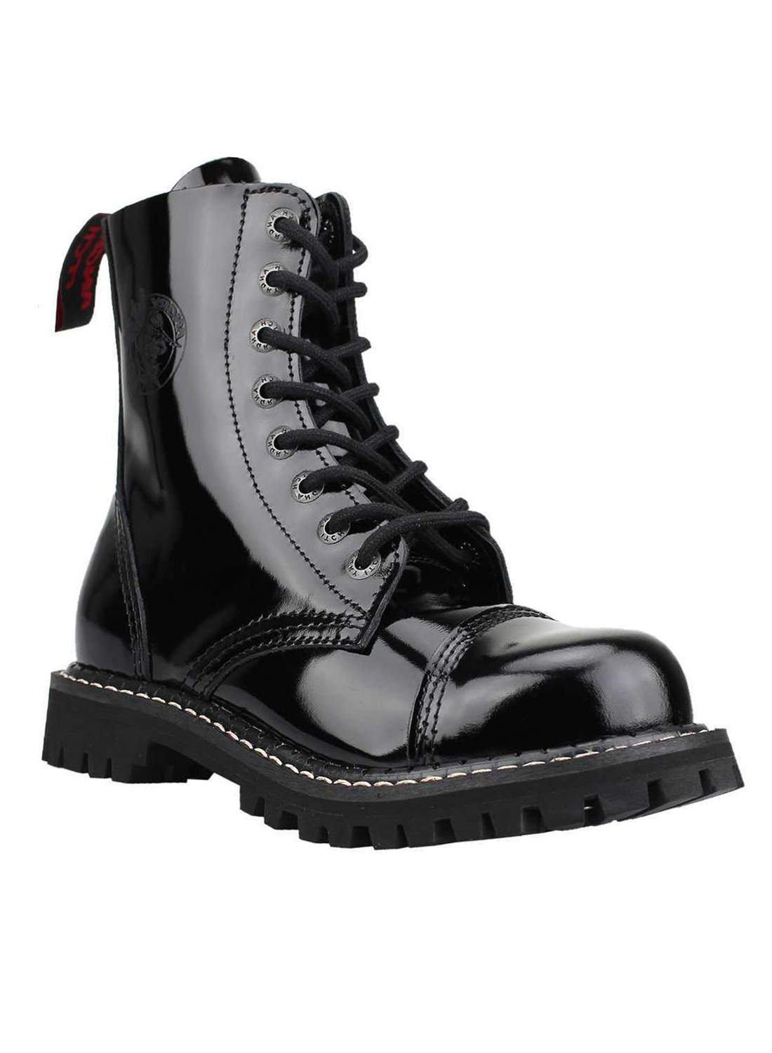 Angry Itch 8-øjede ståltåstøvler i læderlak