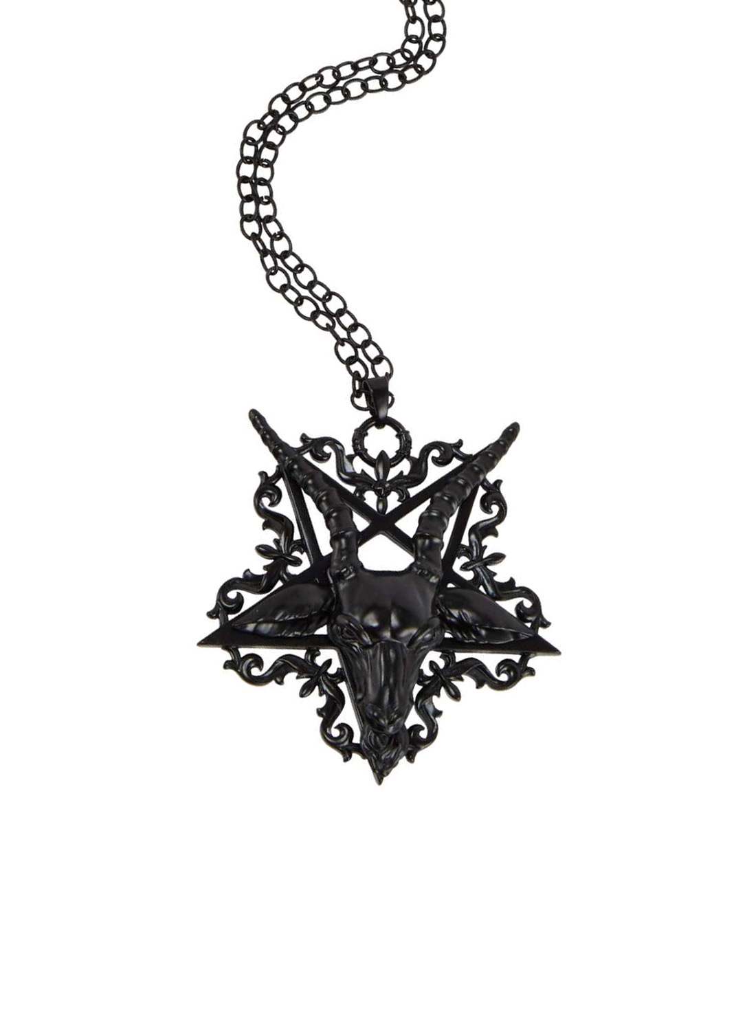 Ave Satana, sort halskæde fra Killstar. Et skinnende sort baphomet-vedhæng på en justerbar kæde.