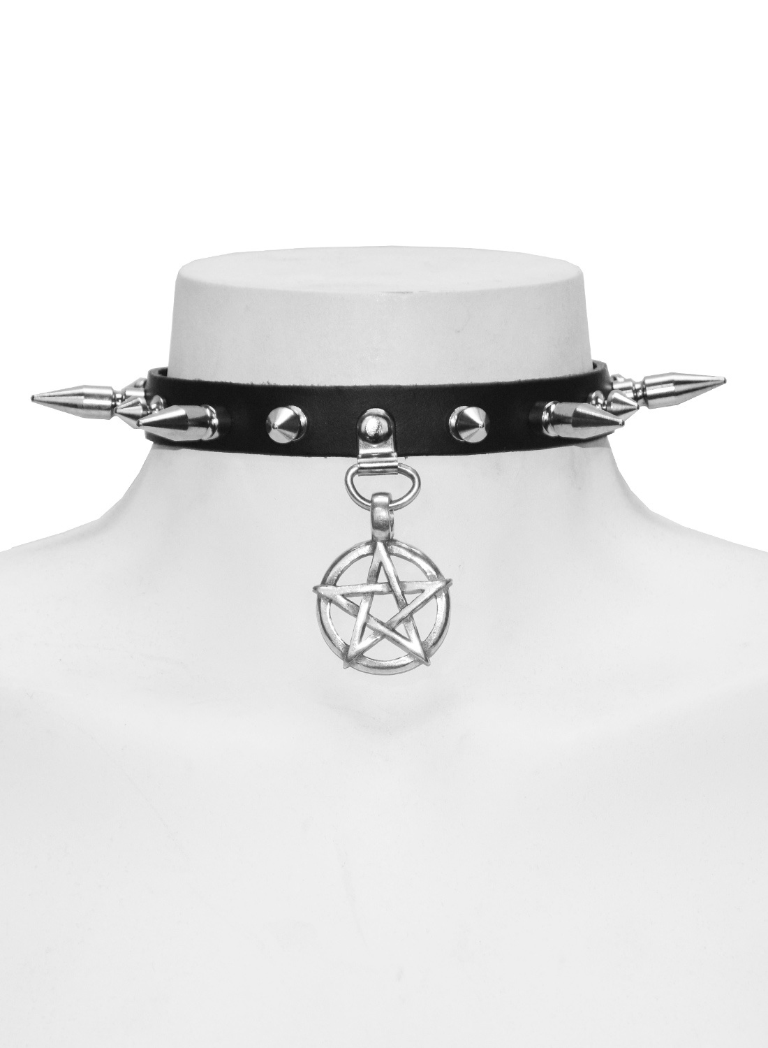 Lilith Pentagram Spike Læder Choker
