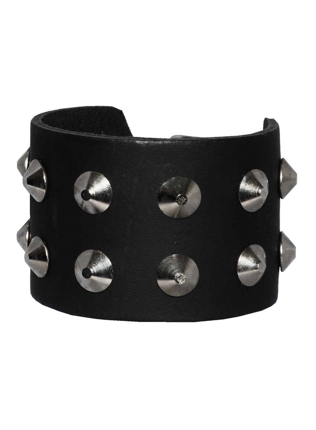 Læderarmbånd med 2 rækker med studs. Sort bredt læderarmbånd med to rækker af led.