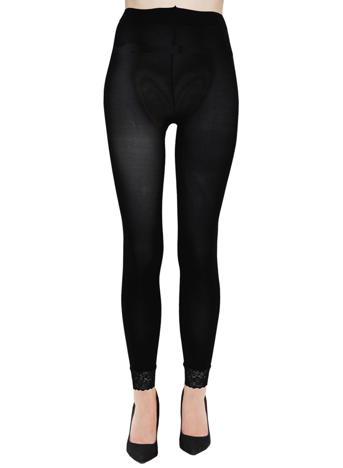 Fodløse sorte strømpebukser med blonder