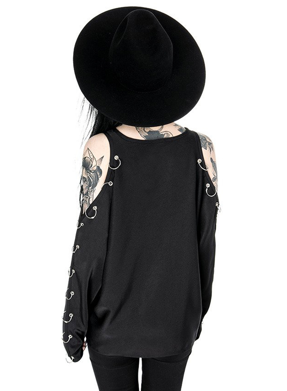 Bluse med kold skulder og piercing - Billede 2