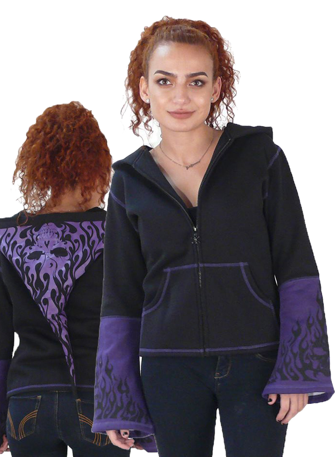 Hættetrøje med brændende kranium, lilla