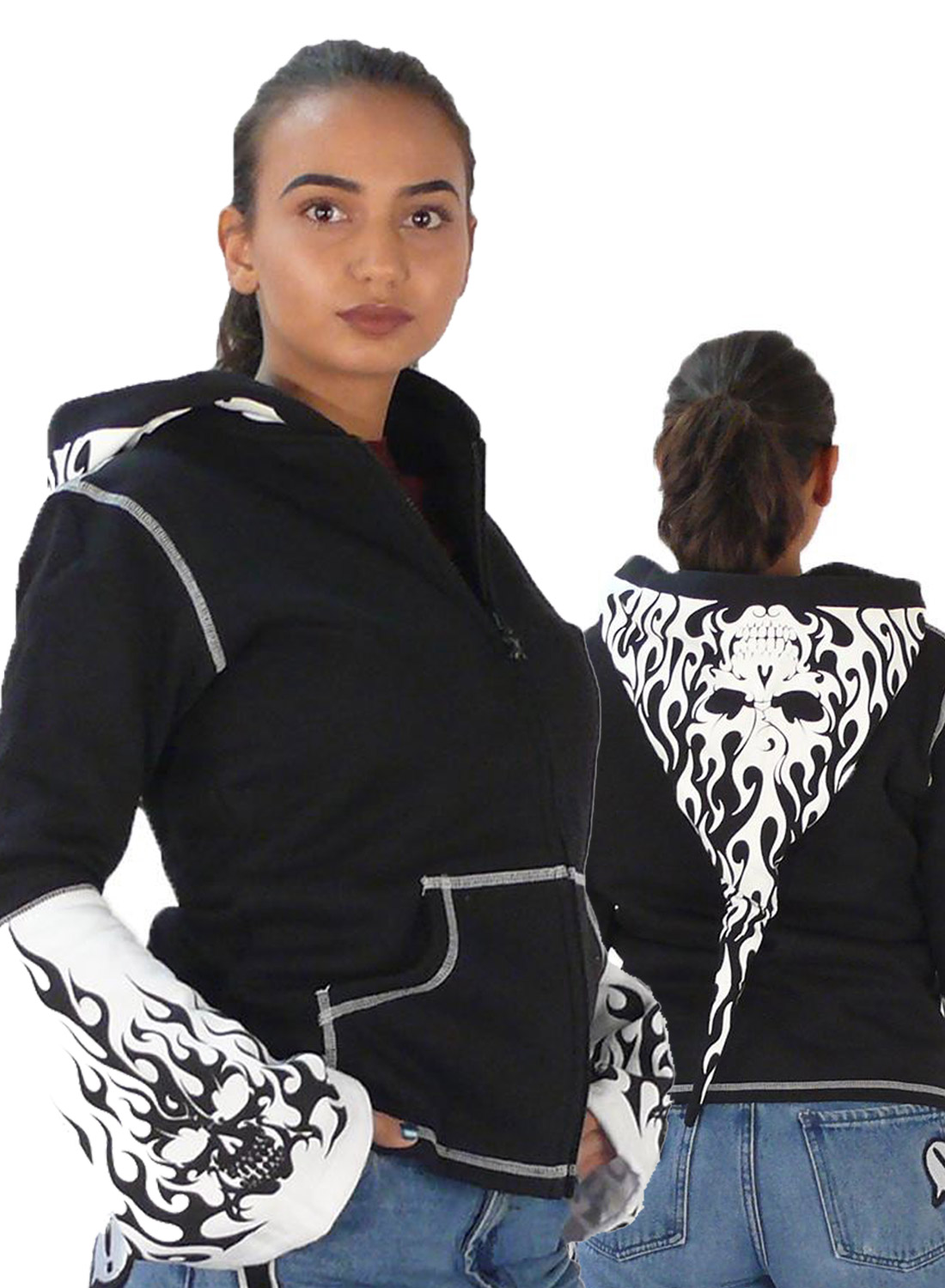 Hættetrøje med brændende kranium, hvid