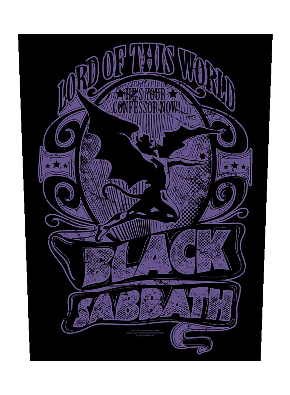 Black Sabbath Lord of This World rygmærke med lilla vintage motiv og bandlogo.