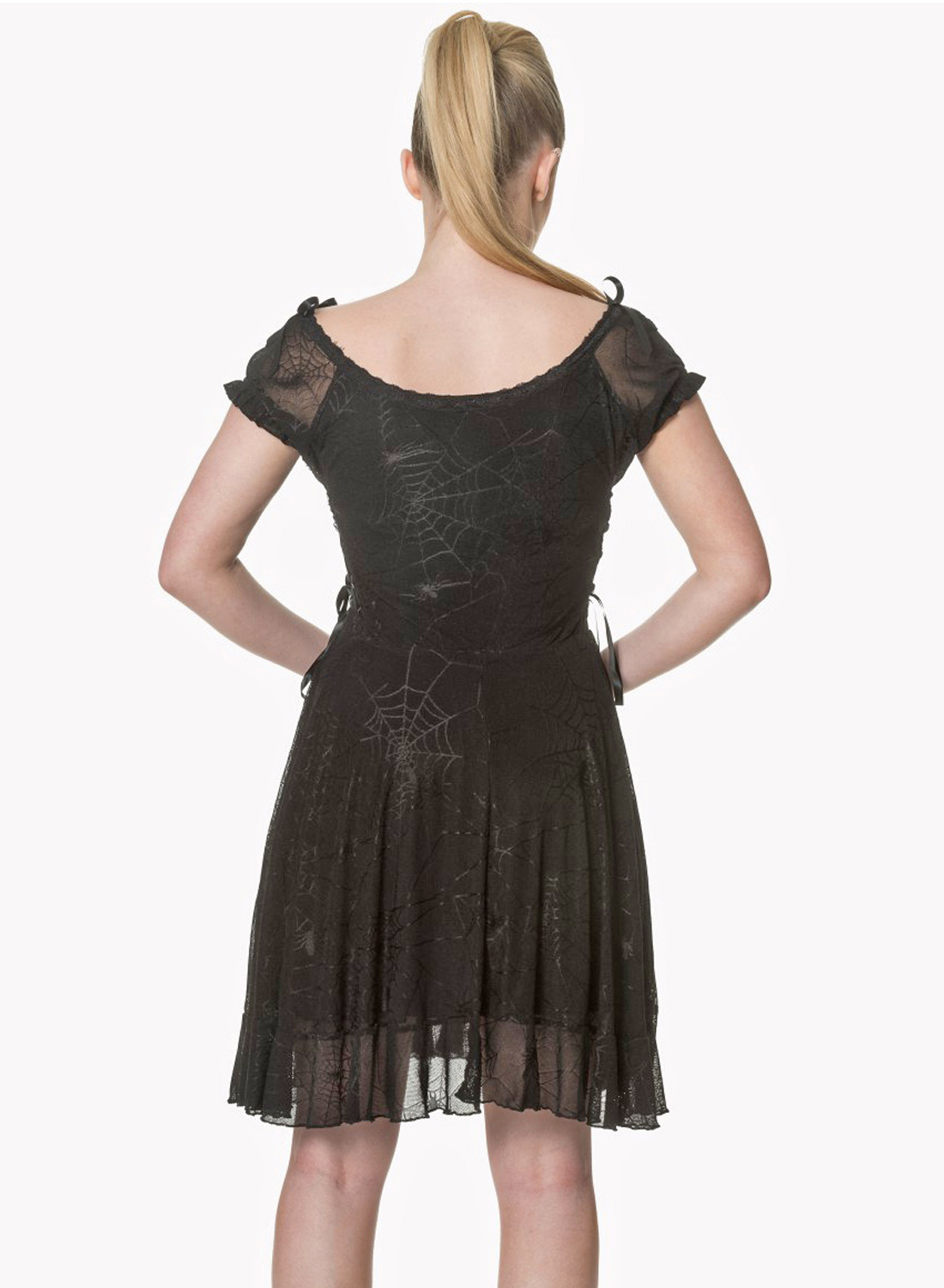 Pitch Spider Web Gothic Dress - Billede 3