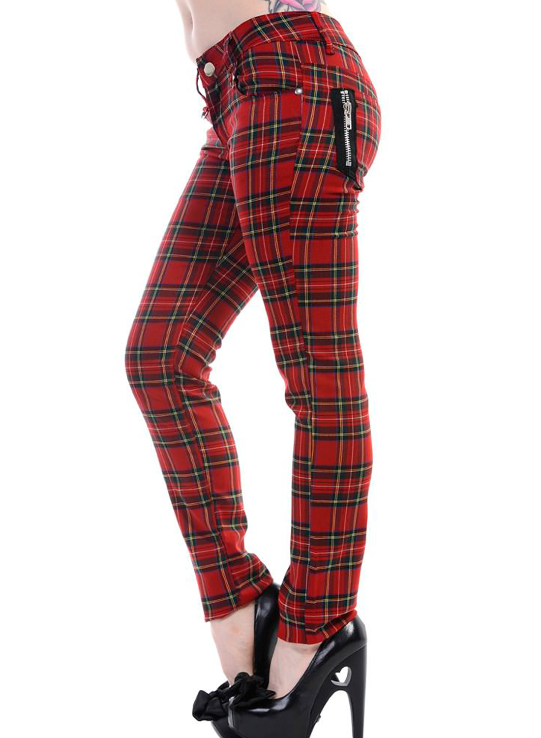 Røde Tartan Skinny Bukser