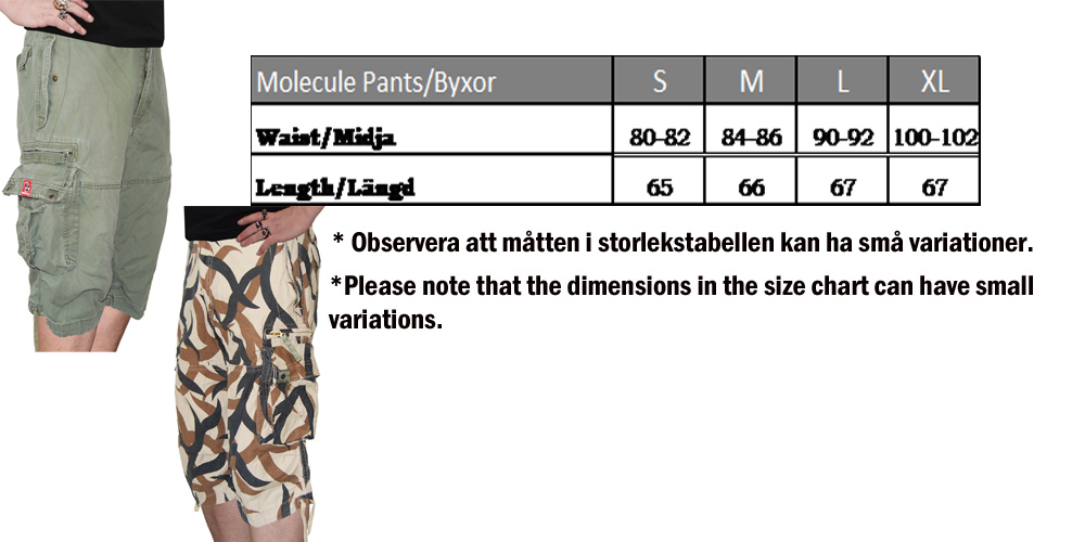 Cargo shorts size chart
