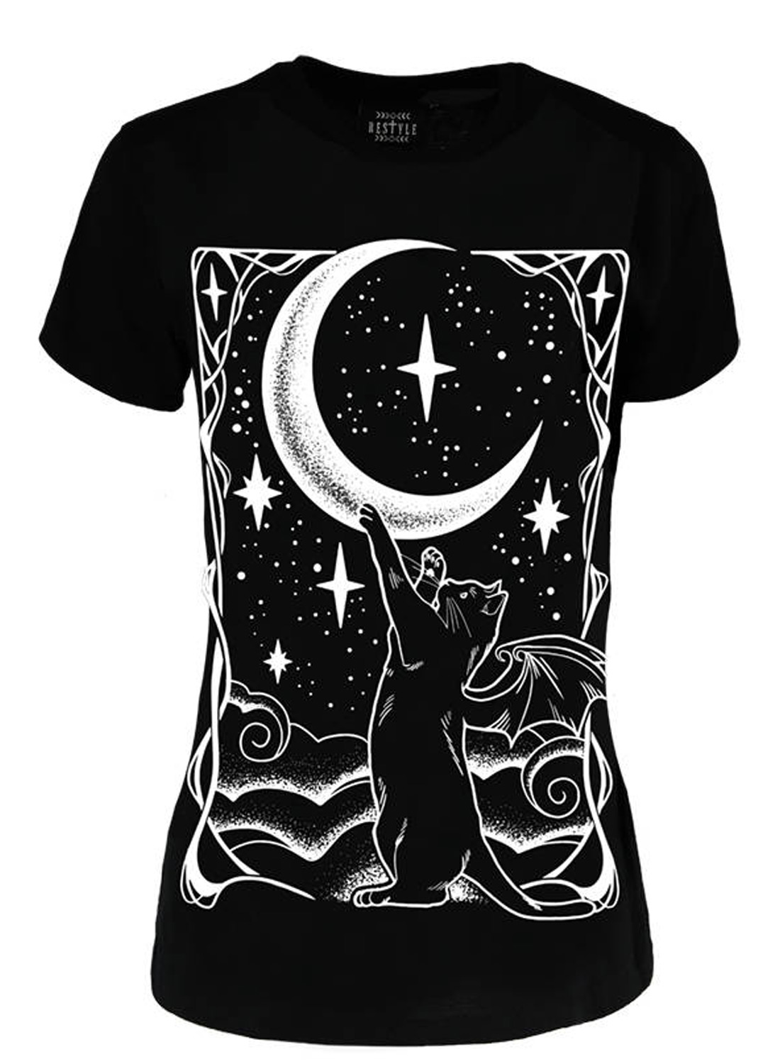 Sort Kat Halvmåne Top