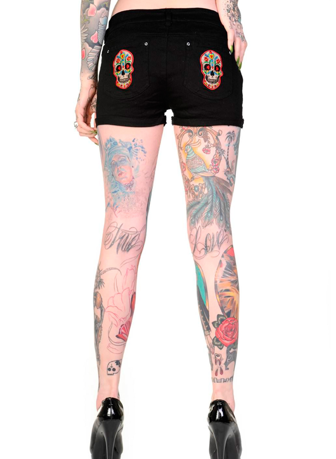 'Candy Skull'-broderi på baglommerne.