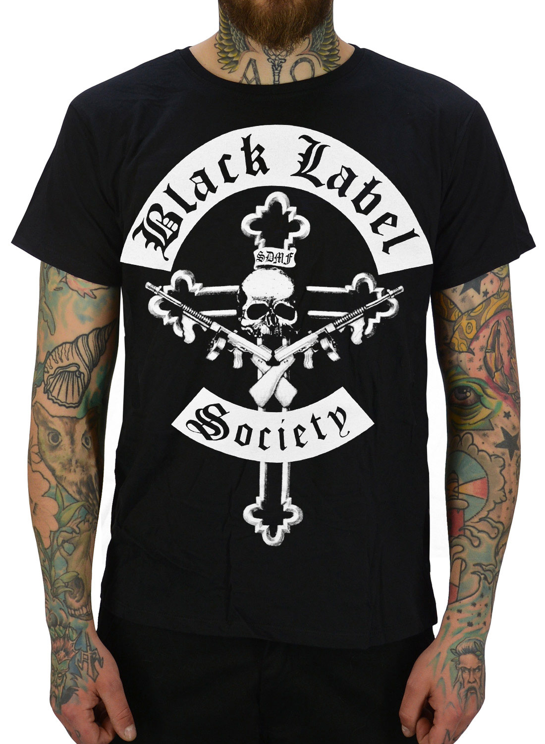 Black Label Society Mafia T-shirt, sort med kranium, kors og krydsede arme foran.
