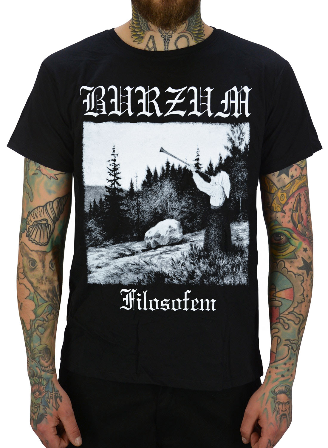 Burzum Filosofem T-Shirt sort med klassisk album motiv og logo.