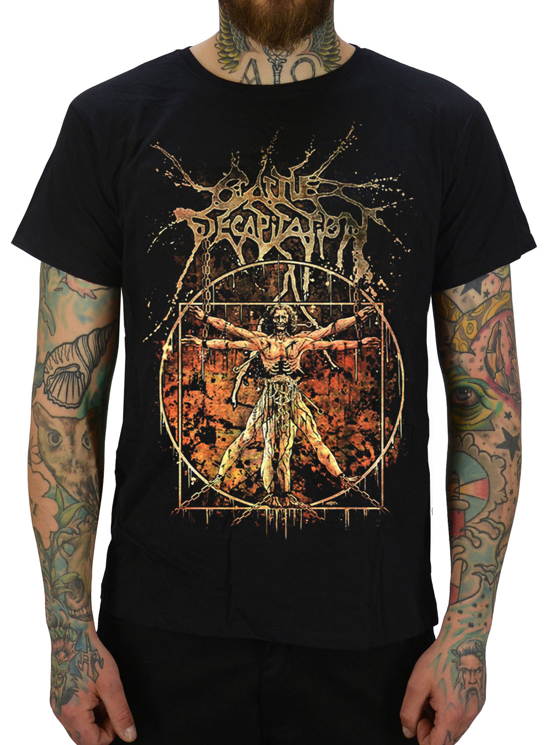 Cattle Decapitation Vitruvian T-Shirt, Sort Cattle Decapitation t-shirt med Vitruvian inspireret motiv i brutal death metal stil