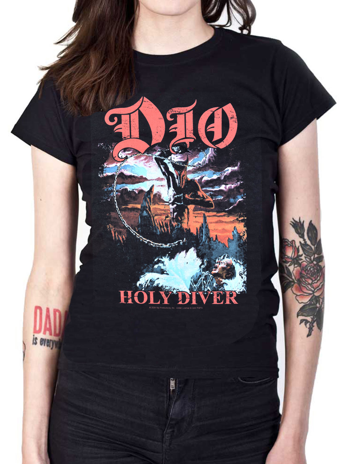 Sort Dio top med Holy Diver motiv, rødt DIO logo og klassisk heavy metal print