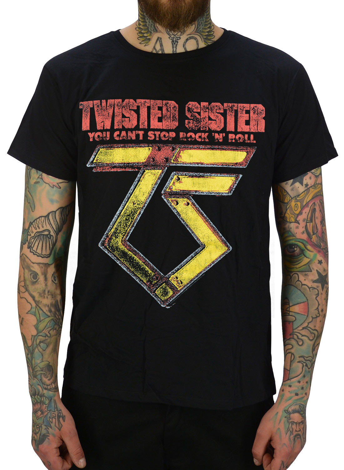 Twisted Sister You Can't Stop Rock 'N' Roll T-shirt sort med You Can't Stop Rock 'n' Roll tekst og klassisk TS logo.