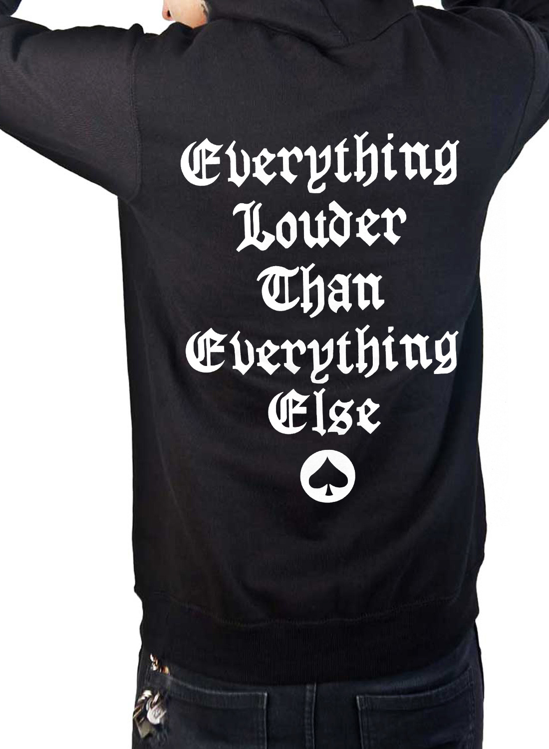 Motörhead England Zip Hoodie med teksten Everything Louder Than Everything Else på ryggen.