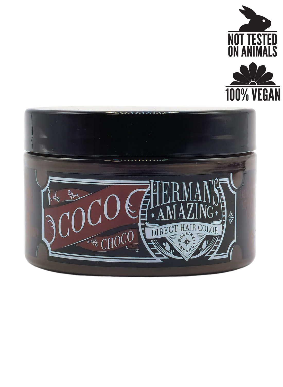 Herman's Amazing Coco Choco hårfarve i en krukke, vegansk og cruelty free brun nuance.