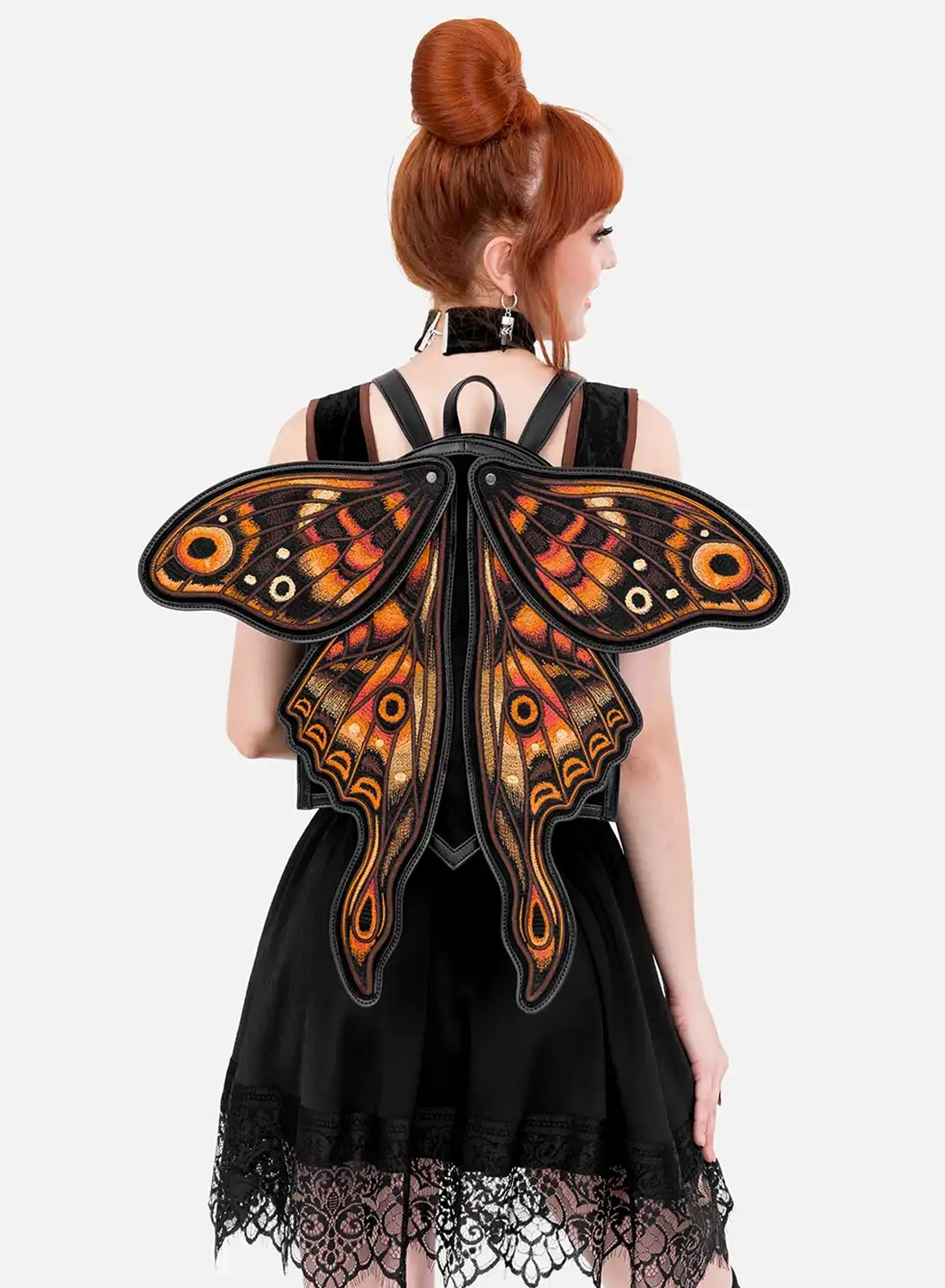 Restyle Ignis Moth gotisk rygsæk med broderet møl og bevægelige 3D-vinger