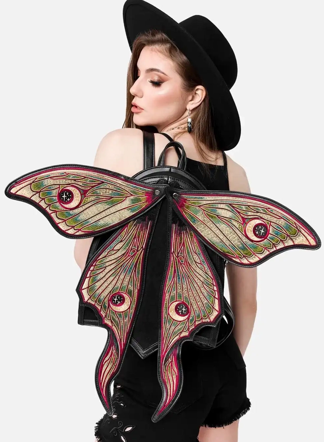 Metamorphosis Moth Rygsæk gotisk rygsæk med broderede bevægelige mølvinger